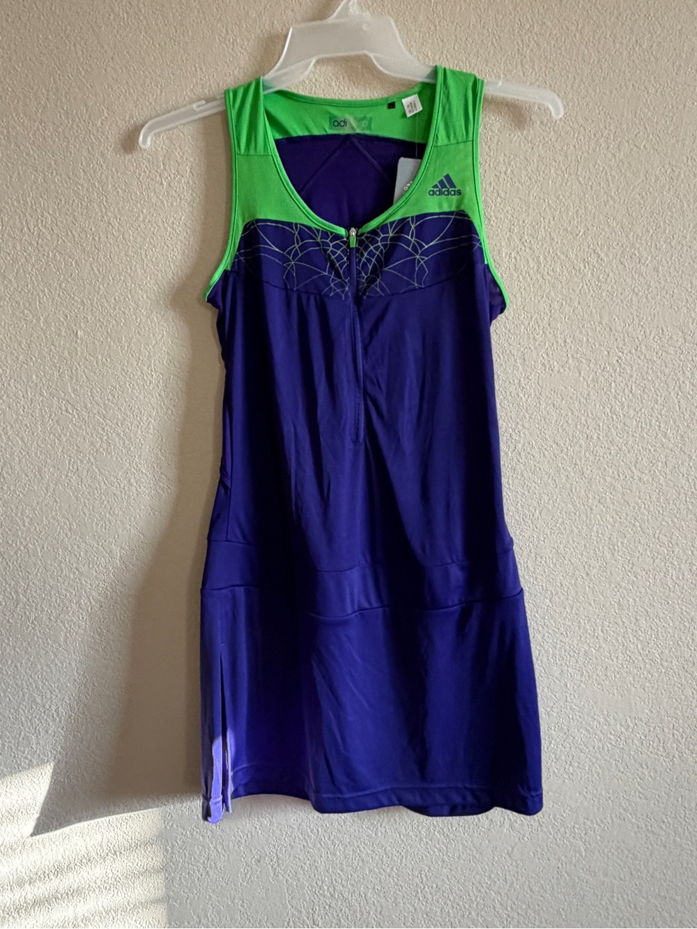 NWT Adidas Adizero Tennis Dress Purple Green Quarter Zip Cutout Back Size M